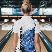 Load image into Gallery viewer, Cusom Blue Flame Bowling Women Quarter-Zip Team Shirt, Fire Bowling Tournament Jersey IPHW11129