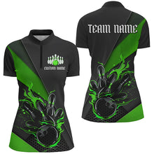 Load image into Gallery viewer, Custom Black And Green Bowling Shirts For Women, Flame Bowling Tournament Jerseys IPHW6736