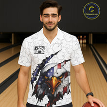 Load image into Gallery viewer, Custom Patriotic Eagle Men And Women Bowling Team Shirt, US Flag Eagle Bowling League Shirt IPHW10190