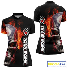 Load image into Gallery viewer, Custom Flame Skull American Ohio Flag Women Bowling Team Shirt, Patriotic Bowling Jersey IPHW10637