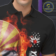 Load image into Gallery viewer, Custom Flame Skull American Arizona Flag Men Bowling Team Shirt, Patriotic Bowling Jersey IPHW10638