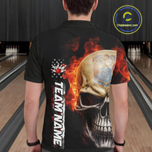 Load image into Gallery viewer, Custom Flame Skull American New Jersey Flag Men Bowling Shirt, Patriotic Bowling Shirt IPHW10639