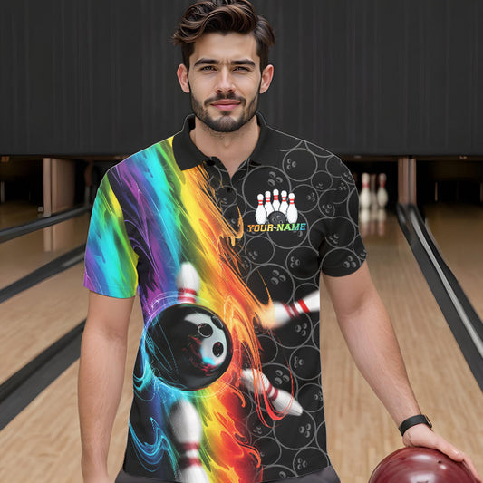Custom Colorful Rainbow Flame Bowling Team Polo Shirts For Men, Bowling Tournament Outfits IPHW8784