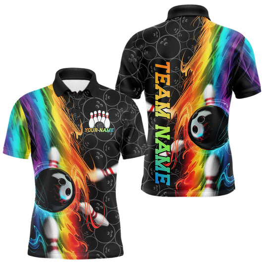 Custom Colorful Rainbow Flame Bowling Team Polo Shirts For Men, Bowling Tournament Outfits IPHW8784