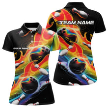 Load image into Gallery viewer, Custom Rainbow Flame Bowling Team Polo Shirts For Women, Colorful Bowling League Shirt IPHW8786