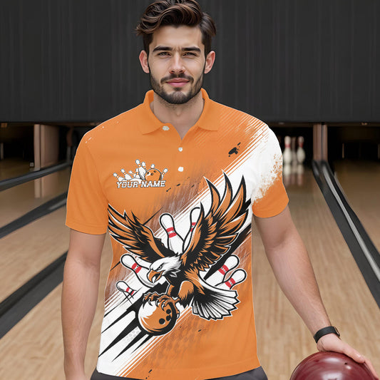 Custom Orange Eagle Bowling Jerseys, Eagle Bowling Men Polo Shirts Team Uniform Bowlers Outfit IPHW8787