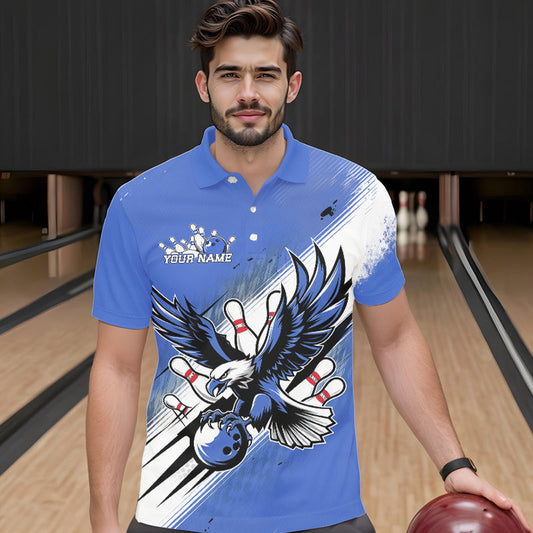 Custom Blue Eagle Bowling Jerseys, Eagle Bowling Men Polo Shirts Team Uniform Bowlers Outfit IPHW8789