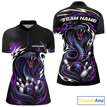 Custom Purple Tribal Cobra Snake Bowling Jerseys Bowling Women Quarter-Zip Shirt IPHW11712