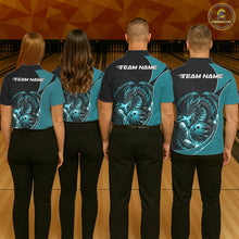 Load image into Gallery viewer, Custom Turquoise Blue Fire Dragon Bowling Jerseys, Dragon Bowling Team Men Polo Shirt IPHW10366