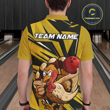 Load image into Gallery viewer, Custom Funny Turkey Bowling Shirts For Men, Yellow Thanksgiving Bowling Shirt Team Uniform IPHW10676