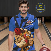 Load image into Gallery viewer, Custom Funny Turkey Bowling Shirts For Men, Blue Thanksgiving Bowling Shirt Team Uniform IPHW10678