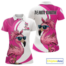 Load image into Gallery viewer, Custom Funny Hot Pink Flamingo Bowling Women Polo Shirt, Bowling League Bowlers Outfit IPHW10680