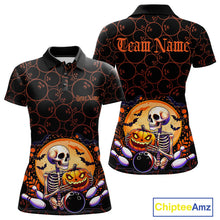 Load image into Gallery viewer, Custom Funny Skeleton Bowling Polo Shirts For Women, Halloween Bowling Team Outfit IPHW9604