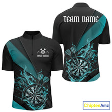 Load image into Gallery viewer, Custom Black And Blue Flame Dartboard Darts Team Men Quarter-Zip Shirts, Darts Jerseys IPHW10374