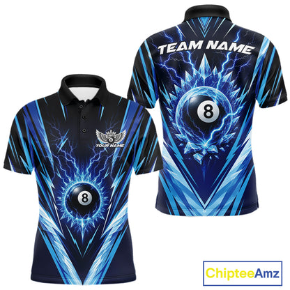 Custom Blue Icy Lightning 8 Ball Billiards Men Polo Shirt, Billiards Team Jerseys IPHW11757