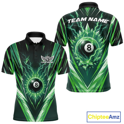 Custom Green Icy Lightning 8 Ball Billiards Men Polo Shirt, Billiards Team Jerseys IPHW11758