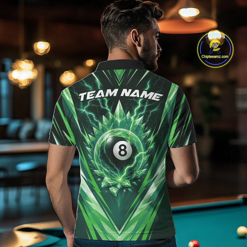Custom Green Icy Lightning 8 Ball Billiards Men Polo Shirt, Billiards Team Jerseys IPHW11758