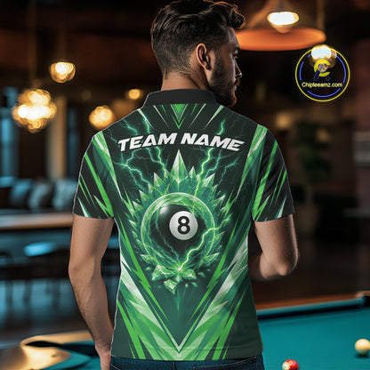 Custom Green Icy Lightning 8 Ball Billiards Men Polo Shirt, Billiards Team Jerseys IPHW11758