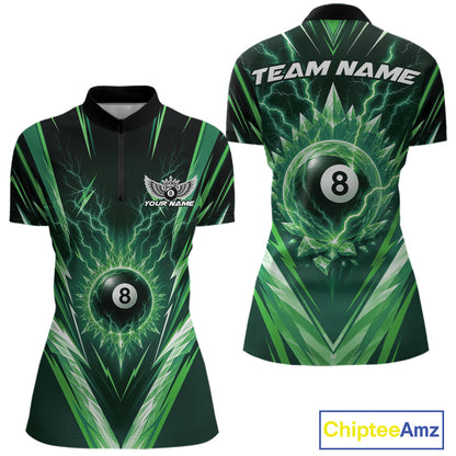 Custom Green Icy Lightning 8 Ball Billiards Women Quarter-Zip Shirt, Billiards Jerseys IPHW11758