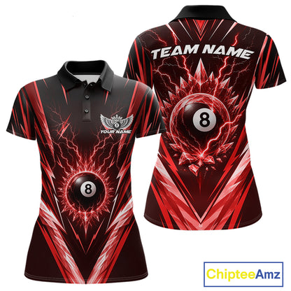 Custom Red Icy Lightning 8 Ball Billiards Women Polo Shirt, Billiards Team Jerseys IPHW11759