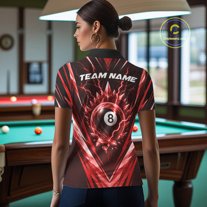 Custom Red Icy Lightning 8 Ball Billiards Women Polo Shirt, Billiards Team Jerseys IPHW11759