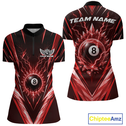 Custom Red Icy Lightning 8 Ball Billiards Women Quarter-Zip Shirt, Billiards Jerseys IPHW11759
