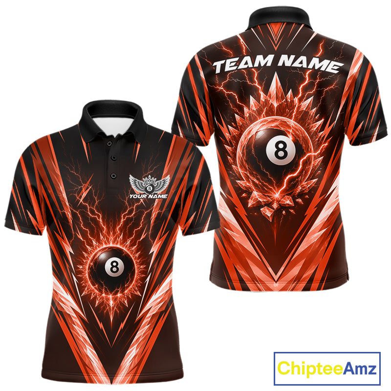 Custom Orange Icy Lightning 8 Ball Billiards Men Polo Shirt, Billiards Team Jerseys IPHW11760