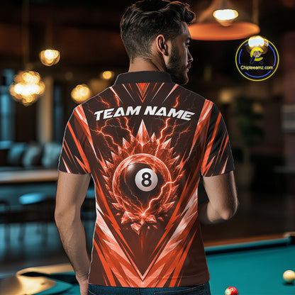 Custom Orange Icy Lightning 8 Ball Billiards Men Polo Shirt, Billiards Team Jerseys IPHW11760