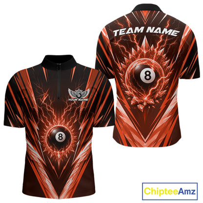 Custom Orange Icy Lightning 8 Ball Billiards Men Quarter Zip Shirt, Billiards Team Jerseys IPHW11760
