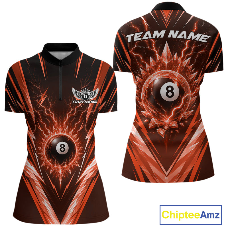Custom Orange Icy Lightning 8 Ball Billiards Women Quarter-Zip Shirt, Billiards Jerseys IPHW11760