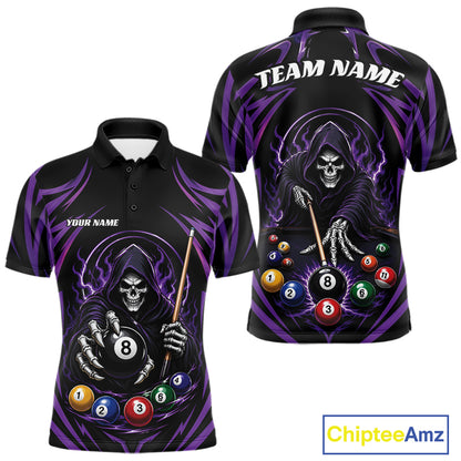 Custom Purple Grim Reaper Billiards Men Polo Shirt, Halloween Pool Team Outfit IPHW11769