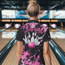 Load image into Gallery viewer, Black And Pink Custom Bowling Team Women Polo Shirts, Bowling Ball And Pin Bowling Jerseys IPHW8798