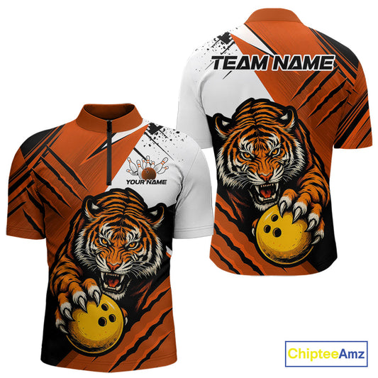 Custom Tiger Bowling Team Quarter-Zip Shirts For Men, Tiger Claw Bowling Jerseys IPHW9026