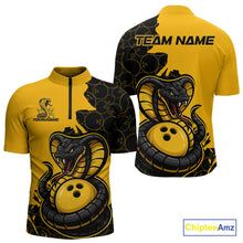 Load image into Gallery viewer, Custom Black And Yellow Cobra Snake Bowling Men Quarter-Zip Shirts Team Uniform Bowling Pattern IPHW9030