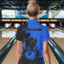Load image into Gallery viewer, Custom Black And Blue Cobra Snake Bowling Women Polo Shirts Team Uniform Bowling Pattern IPHW9031