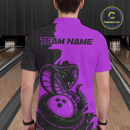 Custom Black And Purple Cobra Snake Bowling Men Polo Shirts Team Uniform Bowling Pattern IPHW9033