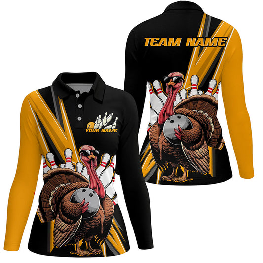 Black And Yellow Custom Awesome Turkey Ladies Bowling Shirts, Thanksgiving Bowling Jerseys IPHW7880