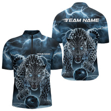 Load image into Gallery viewer, Blue Thunder Lightning Custom Leopard Bowling Quarter-Zip Shirts For Men, Bowling League Shirt IPHW8318