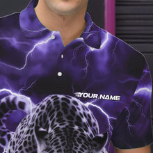 Load image into Gallery viewer, Purple Thunder Lightning Custom Leopard Bowling Polo Shirts For Men, Bowling League Shirt IPHW8319