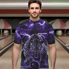 Load image into Gallery viewer, Purple Thunder Lightning Custom Leopard Bowling Quarter-Zip Shirts For Men, Bowling League Shirt IPHW8319