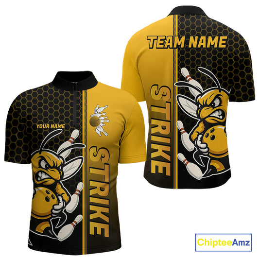 Custom Strike Bee Bowling Quarter-Zip Shirts For Men, Bee Bowling Team Bowlers Outfit IPHW9047
