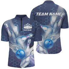 Load image into Gallery viewer, Custom Blue Striking Bowling Shirts For Men, Bowling League Shirts Bowling Team Jerseys IPHW7665