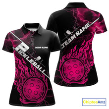 Load image into Gallery viewer, Custom Black And Pink Thunder Lightning Flame Pcikleball Polo Team Shirts For Women IPHW9306