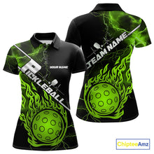 Load image into Gallery viewer, Custom Black And Green Thunder Lightning Flame Pcikleball Polo Team Shirts For Women IPHW9307