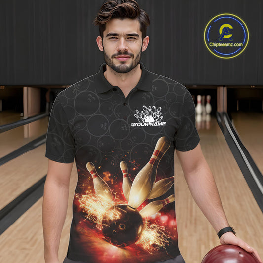 Custom Dreamy Bowling Polo Shirts For Men, Bokeh Bowling Team Shirt IPHW9442