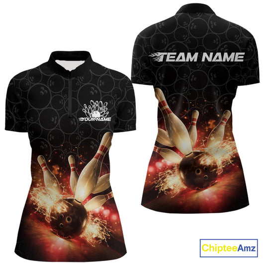 Custom Dreamy Bowling Quarter-Zip Shirts For Women, Bokeh Bowling Team Shirt IPHW9442