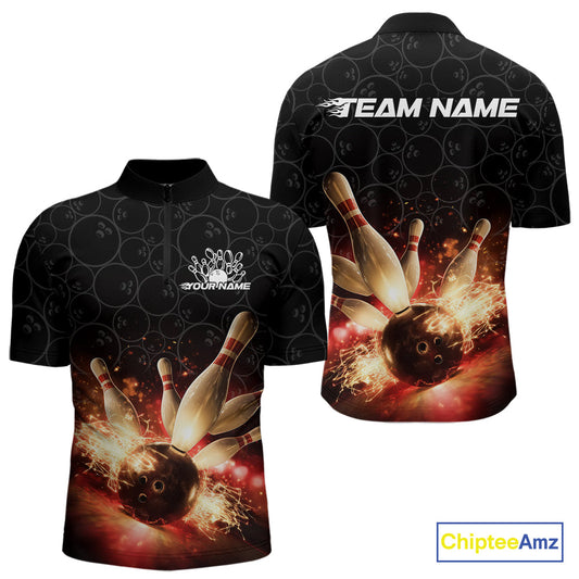 Custom Dreamy Bowling Quarter-Zip Shirts For Men, Bokeh Bowling Team Shirt IPHW9442