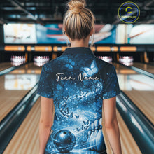 Load image into Gallery viewer, Custom Elegant Blue Butterfly Women Bowling Shirt, Ladies Bowling Team Outfit IPHW10910