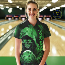 Load image into Gallery viewer, Green Bowling Grim Reaper Custom Women Bowling Polo Shirts Skull Bowling Team Jerseys IPHW10698