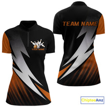 Load image into Gallery viewer, Black And Orange Custom Bowling Jersey, Women Quarter-Zip Shirt Bowling Tournament Outfit IPHW9080